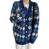 Pastel Argyle Pattern Long Sleeve Buton Up Knitted Cardigan